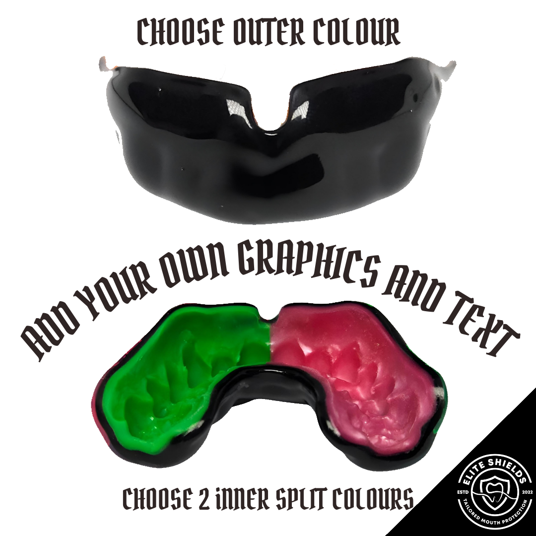 Custom Fit Gumshield (with design) | Choose outer and split inner colour - text and images