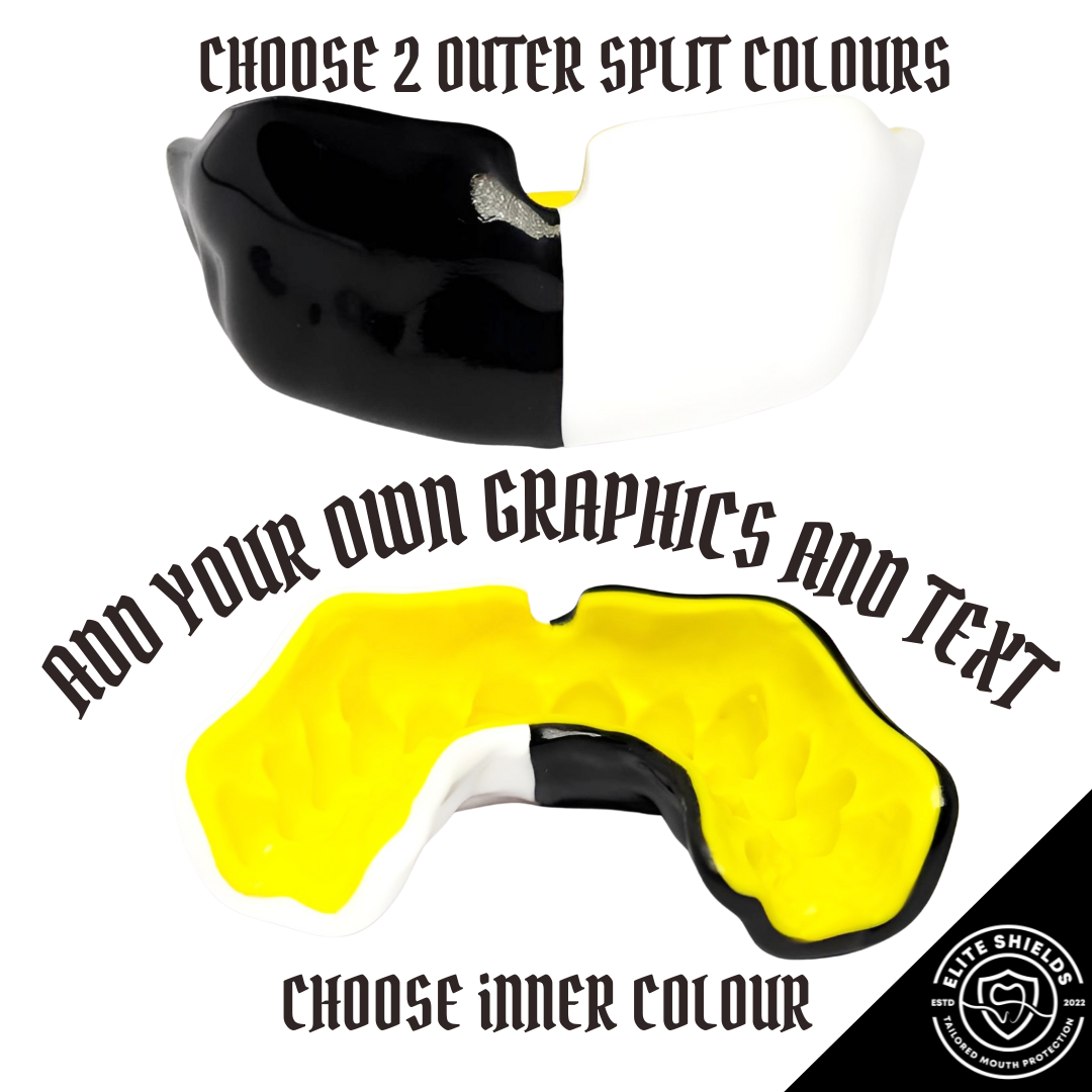 Custom Fit Gumshield (with design) | Choose split outer colour and inner colour - text and images