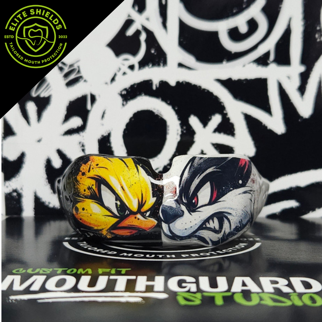 Custom fit gumshield (Split colours) with text and graphics